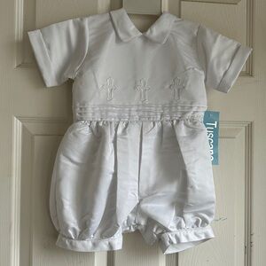 NWT size 4 Boys Christening White Baptism Romper